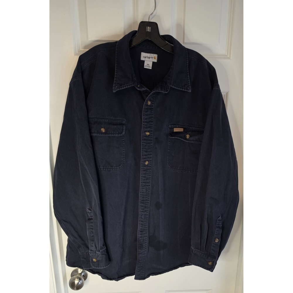 Carhartt S09 MDT Men's 2XL Heavyweight Canvas Work Shirt Midnight Blue Faded